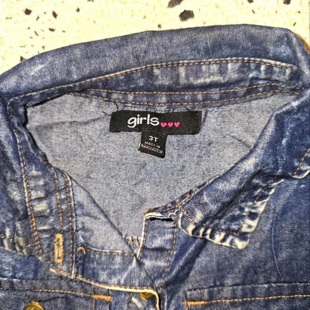 Girls, 3T Denim Dress Sequim Patches, Short Sleece, Button Down Front